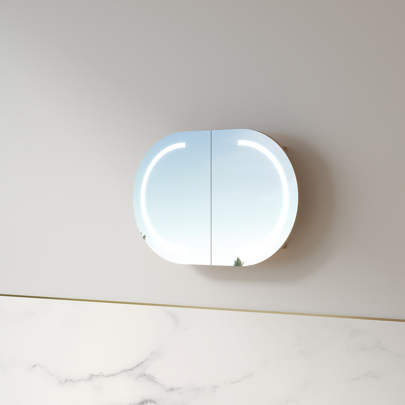 Ronda LED 900mm Light Walnut Oval Shaving Cabinet