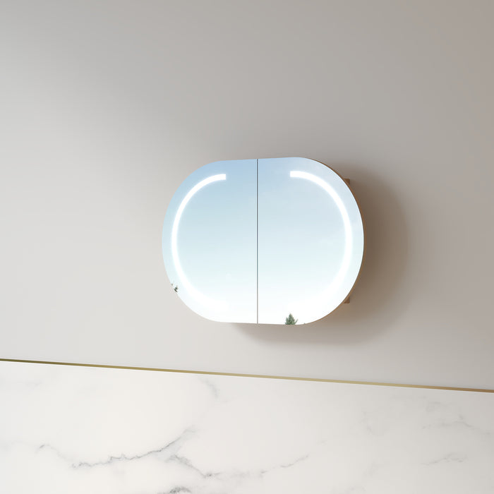 Ronda LED 900mm Light Walnut Oval Shaving Cabinet