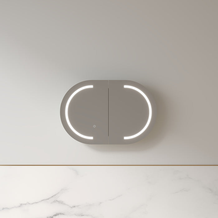 Ronda LED 900mm Light Walnut Oval Shaving Cabinet