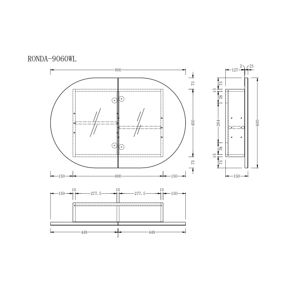 Ronda Matte White Oval Shaving Cabinet - Acqua Bathrooms