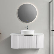 Ronda 1200 Curved Matte White Fluted Wall Hung Vanity - Acqua Bathrooms