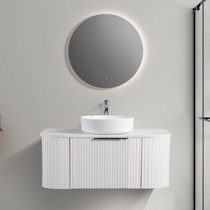Ronda 1200 Curved Matte White Fluted Wall Hung Vanity - Acqua Bathrooms