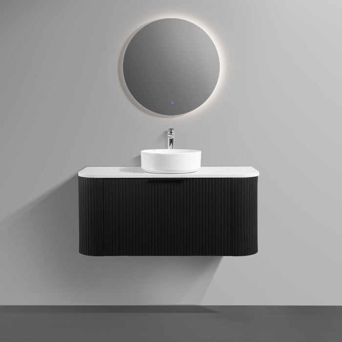 Ronda 750 Curved Matte Black Fluted Wall Hung Vanity - Acqua Bathrooms