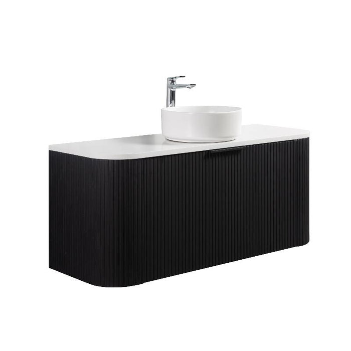 Ronda 750 Curved Matte Black Fluted Wall Hung Vanity - Acqua Bathrooms