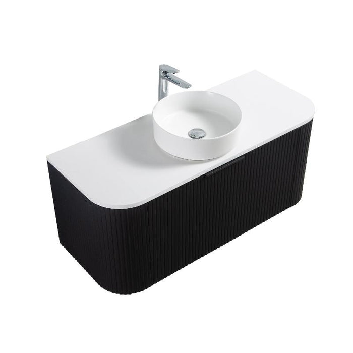 Ronda 750 Curved Matte Black Fluted Wall Hung Vanity - Acqua Bathrooms