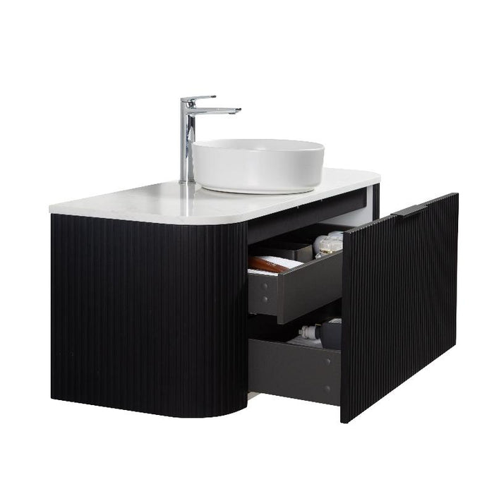 Ronda 750 Curved Matte Black Fluted Wall Hung Vanity - Acqua Bathrooms