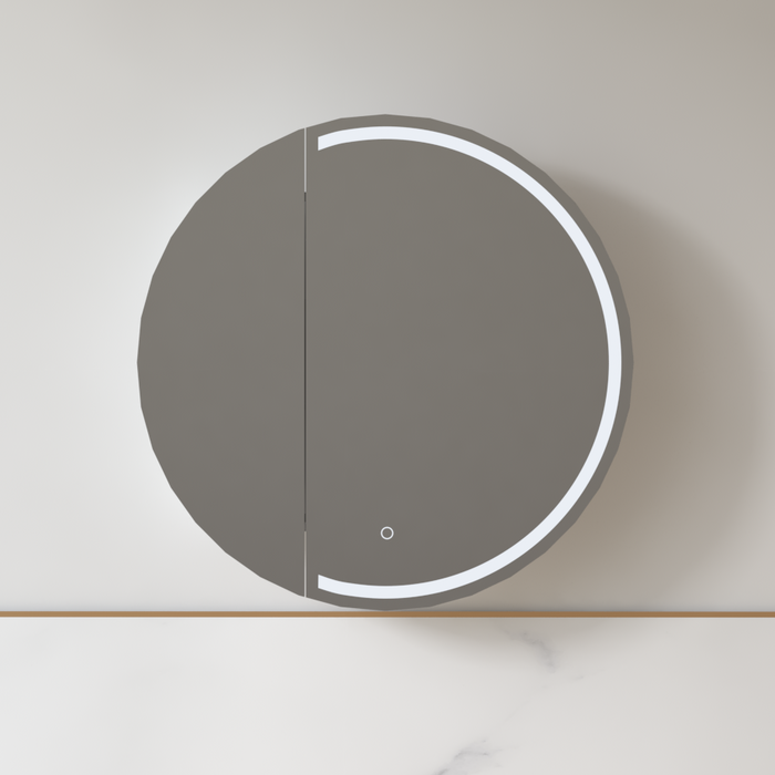 Round LED 800 x 800mm Light Walnut Shaving Cabinet