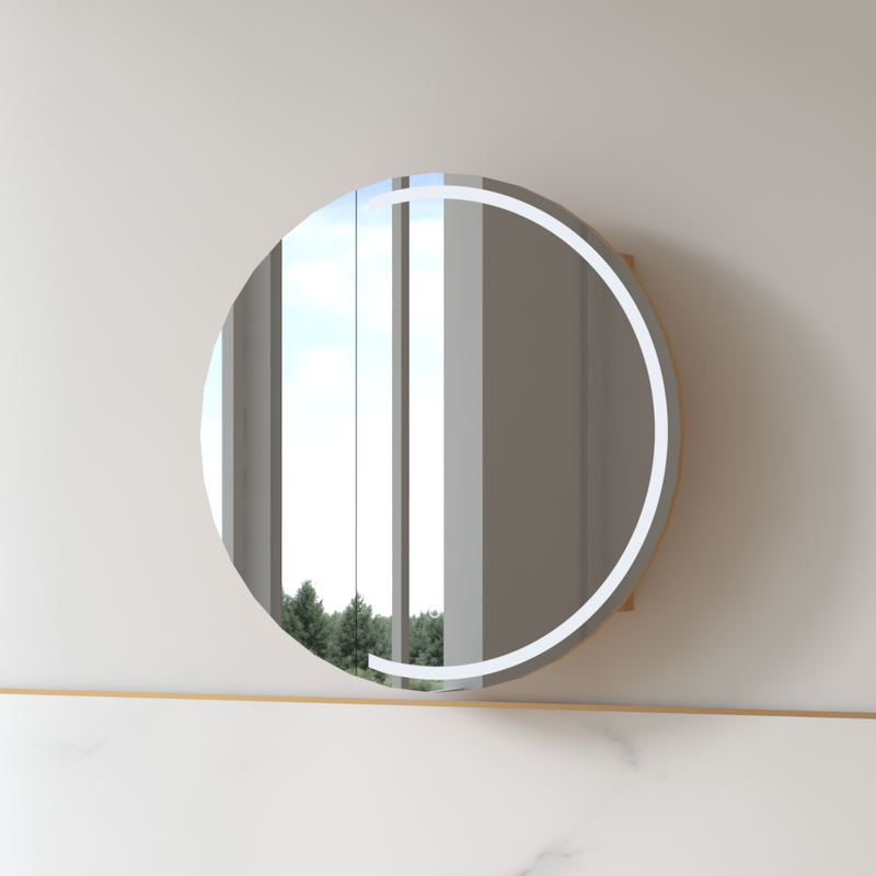 Round LED 800 x 800mm Light Walnut Shaving Cabinet