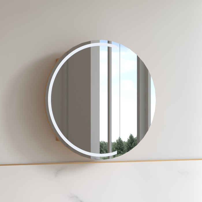 Round LED 800 x 800mm Light Walnut Shaving Cabinet