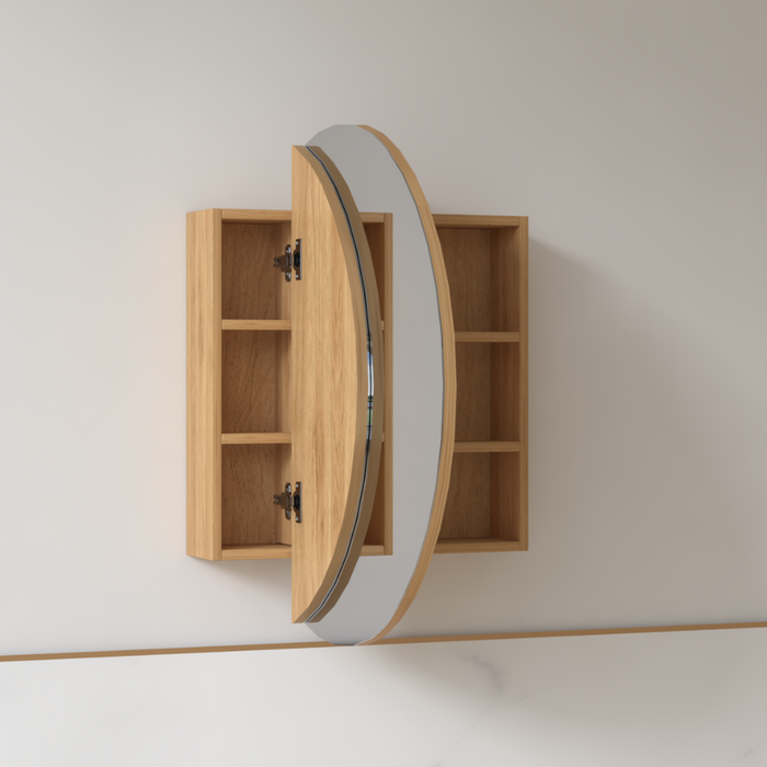 Round 800mm Light Walnut Shaving Cabinet