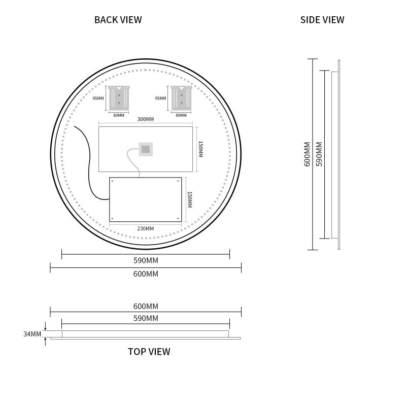 Indulge | Round Touchless Back-Lit Matte Black 600mm LED Mirror - Three Light Temperatures - Acqua Bathrooms
