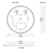 Indulge | Round Touchless Back-Lit Matte Black 800mm LED Mirror - Three Light Temperatures - Acqua Bathrooms