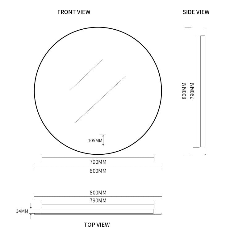 Indulge | Round Touchless Back-Lit Matte Black 800mm LED Mirror - Three Light Temperatures - Acqua Bathrooms