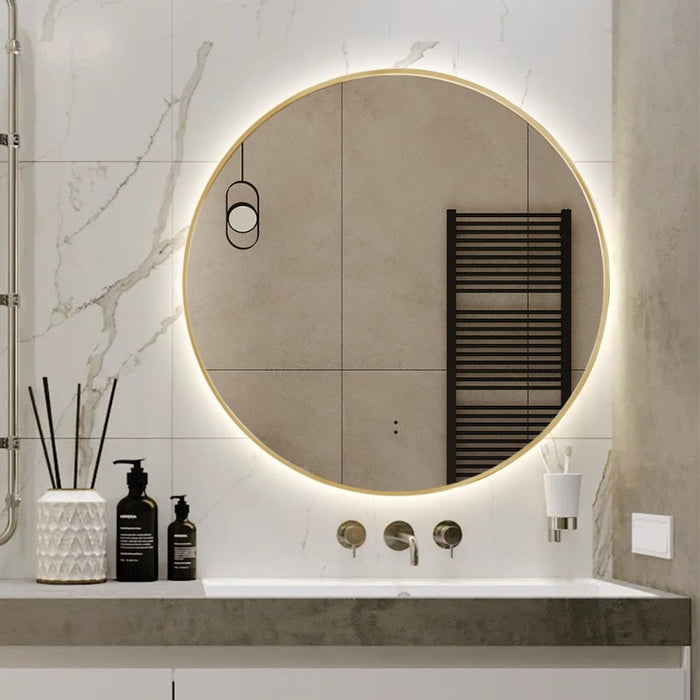 Indulge | Round Touchless Back-Lit Brushed Gold 800mm LED Mirror - Three Light Temperatures - Acqua Bathrooms