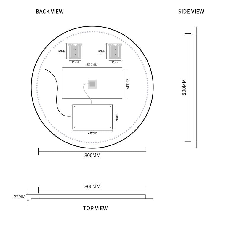 Indulge | Round Touchless 800mm LED Mirror - Three Light Temperatures - Acqua Bathrooms