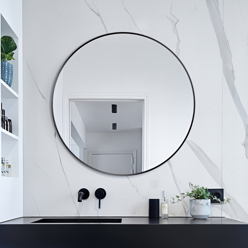 Round 600mm Matte Black Framed Mirror - Acqua Bathrooms