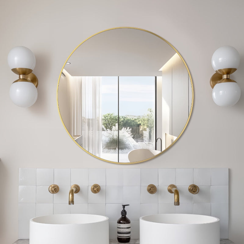Round 800mm Brushed Gold Framed Mirror - Acqua Bathrooms