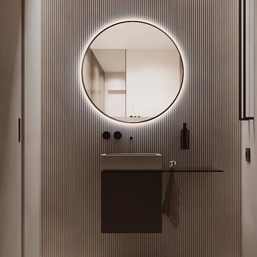 Round Touchless Back-Lit Matte Black 600mm LED Mirror - Three Light Temperatures - Acqua Bathrooms