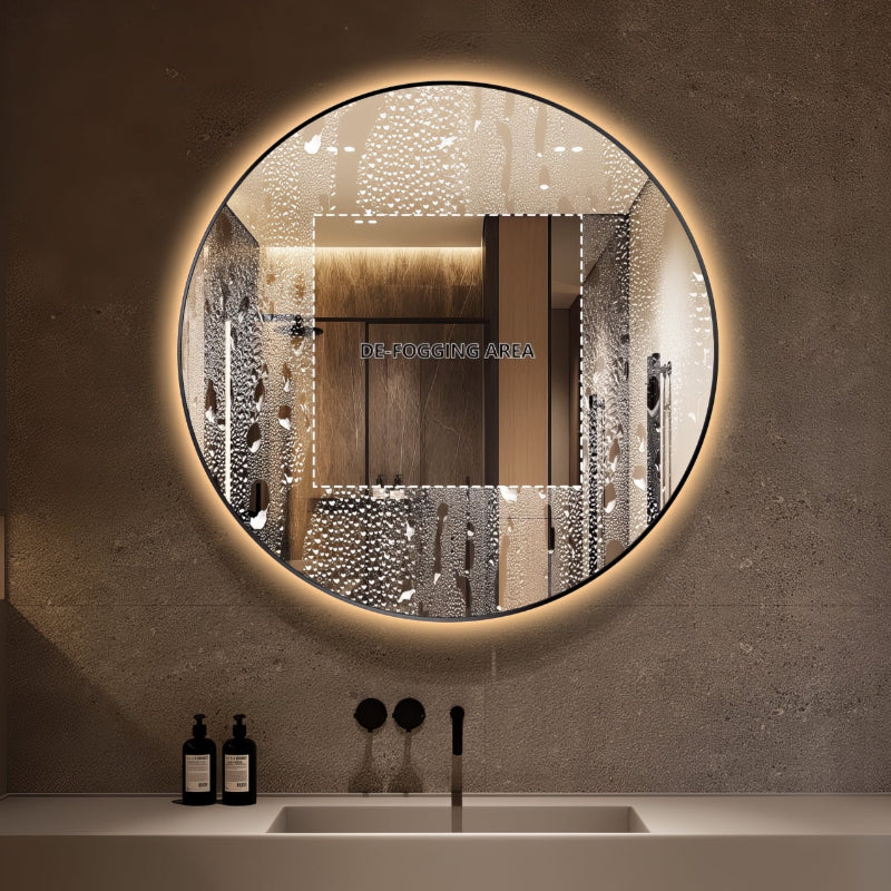 Round Touchless Back-Lit Matte Black 800mm LED Mirror - Three Light Temperatures - Acqua Bathrooms