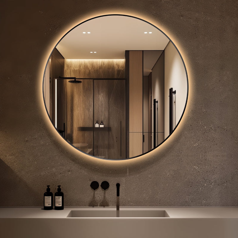 Round Touchless Back-Lit Matte Black 800mm LED Mirror - Three Light Temperatures - Acqua Bathrooms