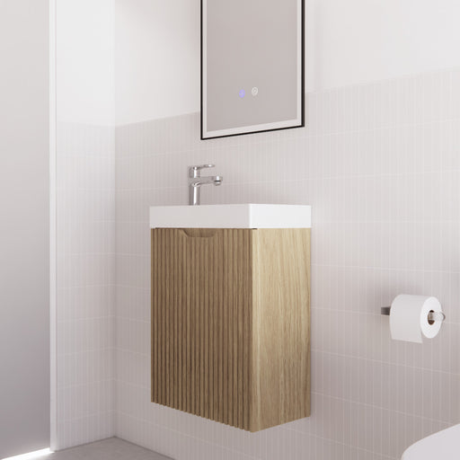 Riva | Vienna American Oak Fluted 450mm Wall Hung Vanity - Acqua Bathrooms