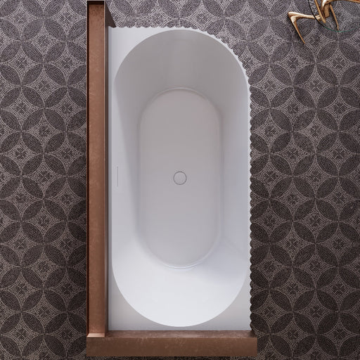Rivata Fluted 1700mm Matte White Left Corner Fit Designer Round Freestanding Bath - Acqua Bathrooms