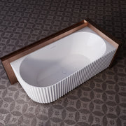 Rivata Fluted 1500mm Matte White Right Corner Fit Designer Round Freestanding Bath - Acqua Bathrooms