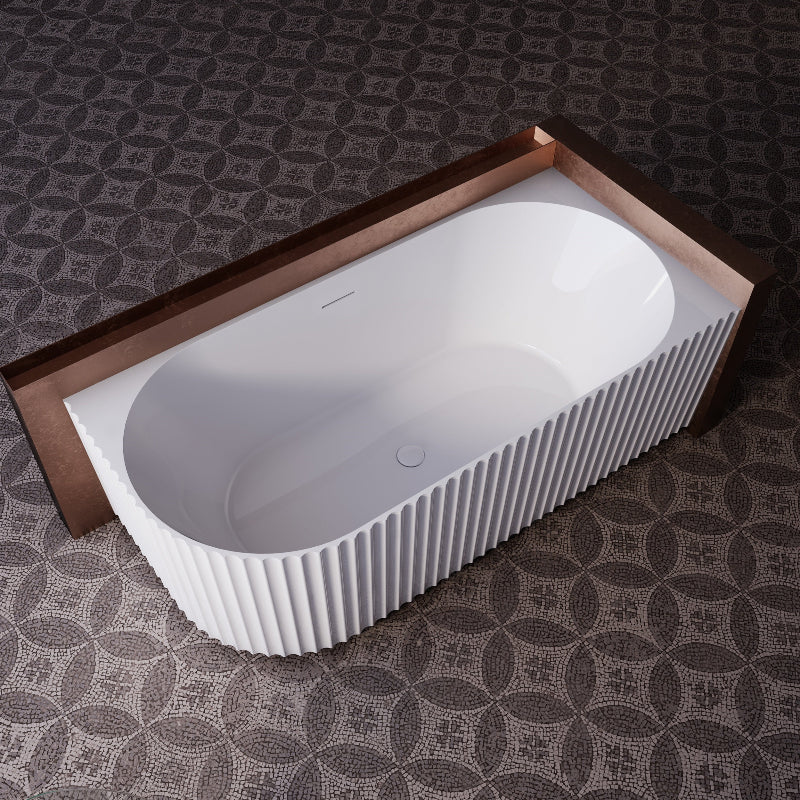 Rivata Fluted 1500mm Matte White Right Corner Fit Designer Round Freestanding Bath - Acqua Bathrooms