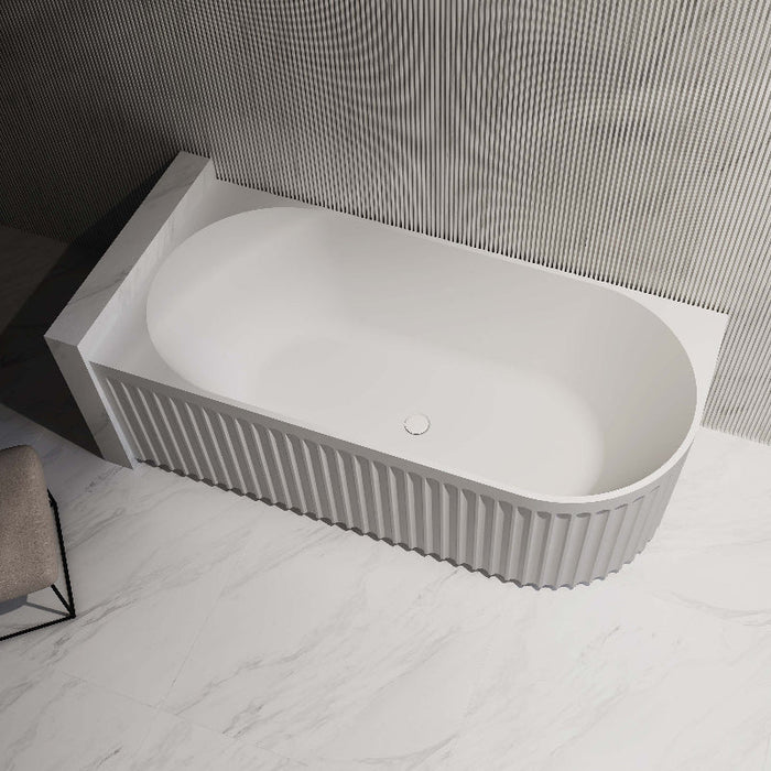 Artemis Fluted 1500mm Matte White Corner Fit Designer Round Freestanding Bath - Acqua Bathrooms