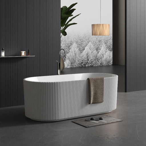 Ronda Fluted Matte White 1700mm V Groove Round Freestanding Bath - Acqua Bathrooms