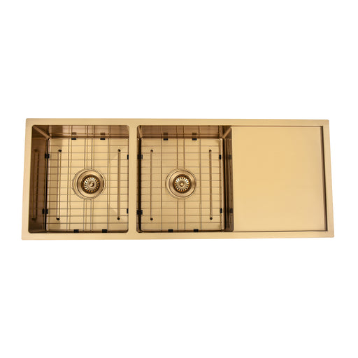 Brushed Gold 1150 x 450 x 230mm Double Bowl Kitchen Sink With Drainer - Acqua Bathrooms