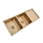 Brushed Gold 1150 x 450 x 230mm Double Bowl Kitchen Sink With Drainer - Acqua Bathrooms
