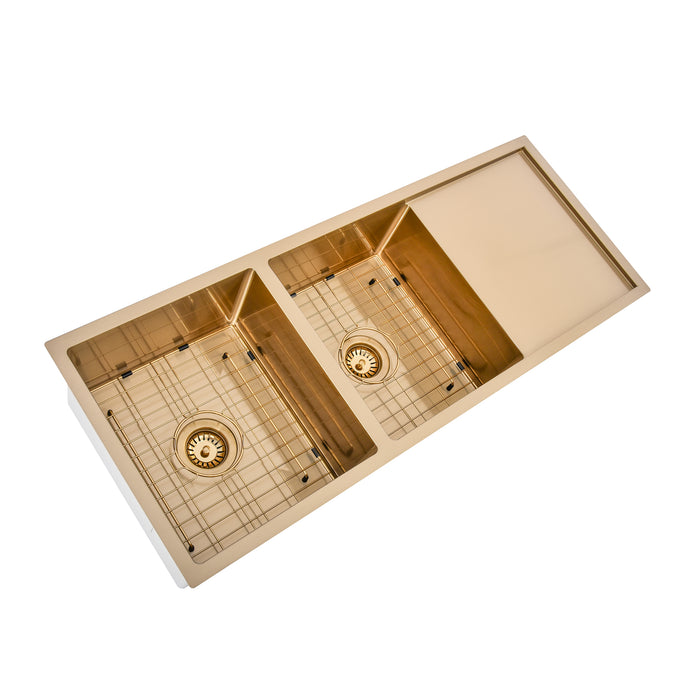 Brushed Gold 1150 x 450 x 230mm Double Bowl Kitchen Sink With Drainer - Acqua Bathrooms