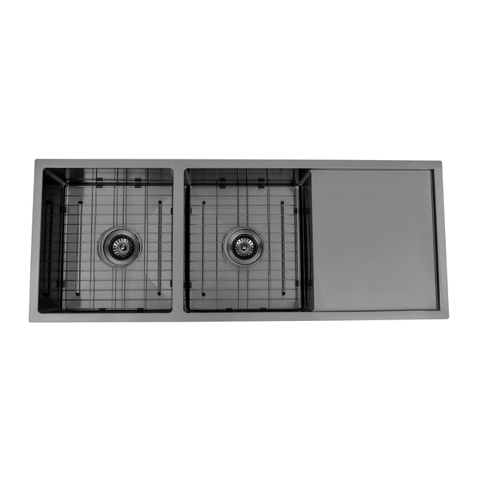 Brushed Gun Metal 1150 x 450 x 230mm Double Bowl Kitchen Sink With Drainer - Acqua Bathrooms