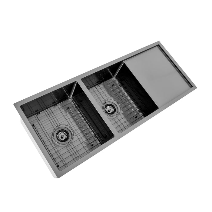 Brushed Gun Metal 1150 x 450 x 230mm Double Bowl Kitchen Sink With Drainer - Acqua Bathrooms