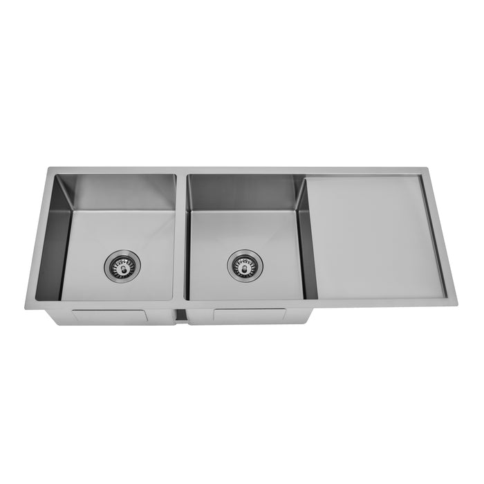 1150 x 450 x 230mm Double Bowl Kitchen Sink With Drainer - Acqua Bathrooms