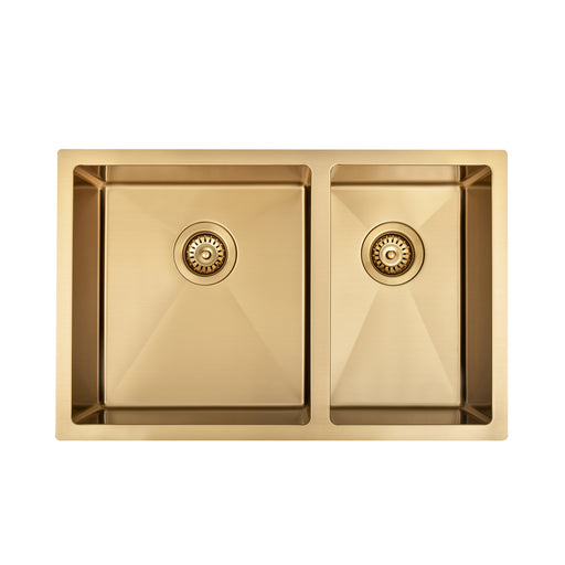 Brushed Gold 700 x 450 x 230mm 1 & 3/4 Double Bowl Kitchen Sink - Acqua Bathrooms