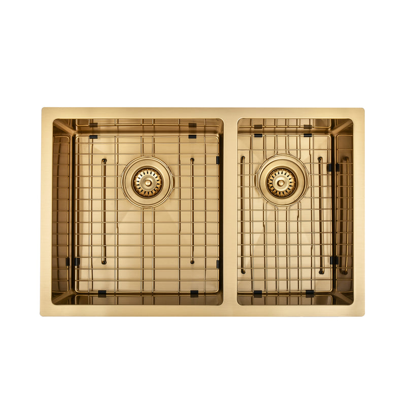 Brushed Gold 700 x 450 x 230mm 1 & 3/4 Double Bowl Kitchen Sink - Acqua Bathrooms