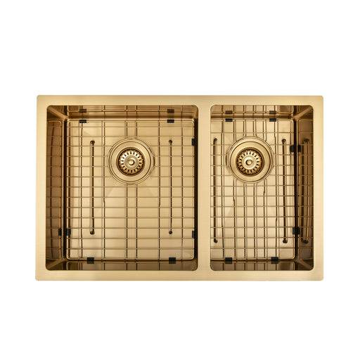 Brushed Gold 700 x 450 x 230mm 1 & 3/4 Double Bowl Kitchen Sink - Acqua Bathrooms