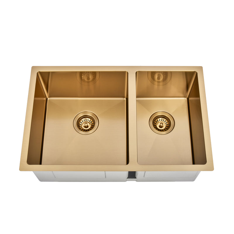 Brushed Gold 700 x 450 x 230mm 1 & 3/4 Double Bowl Kitchen Sink - Acqua Bathrooms