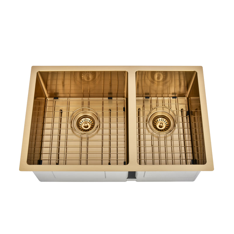 Brushed Gold 700 x 450 x 230mm 1 & 3/4 Double Bowl Kitchen Sink - Acqua Bathrooms