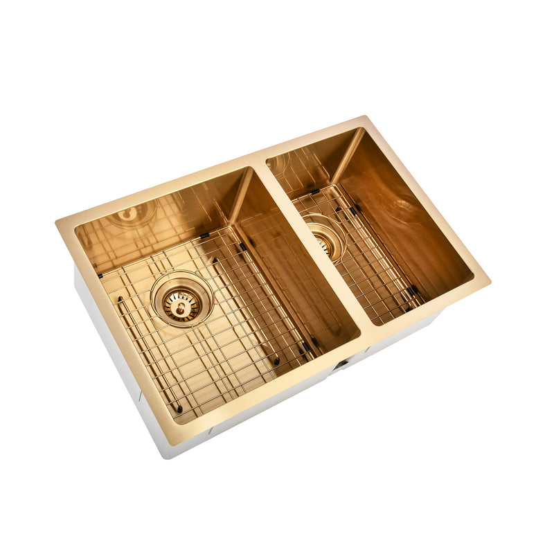 Brushed Gold 700 x 450 x 230mm 1 & 3/4 Double Bowl Kitchen Sink - Acqua Bathrooms