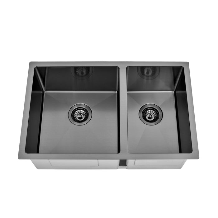 Brushed Gun Metal 700 x 450 x 230mm 1 & 3/4 Double Bowl Kitchen Sink - Acqua Bathrooms