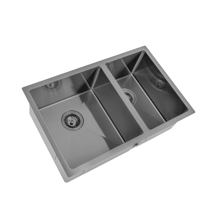 Brushed Gun Metal 700 x 450 x 230mm 1 & 3/4 Double Bowl Kitchen Sink - Acqua Bathrooms