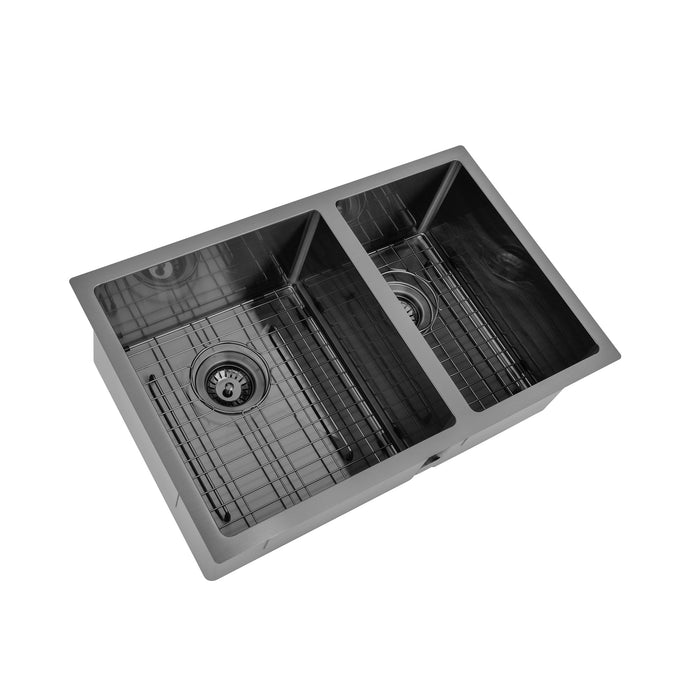 Brushed Gun Metal 700 x 450 x 230mm 1 & 3/4 Double Bowl Kitchen Sink - Acqua Bathrooms