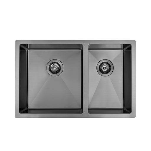 Brushed Gun Metal 700 x 450 x 230mm 1 & 3/4 Double Bowl Kitchen Sink - Acqua Bathrooms