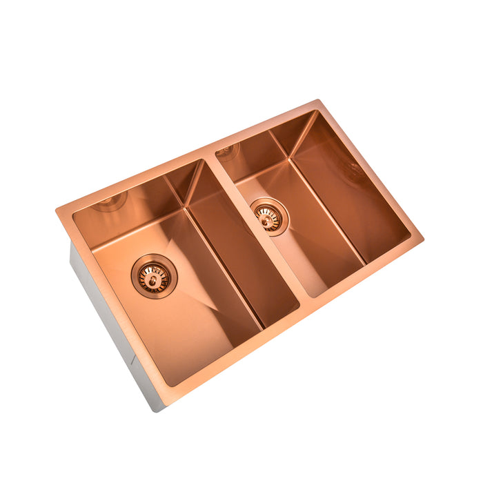 Brushed Copper 750 x 450 x 230mm Double Bowl Kitchen Sink