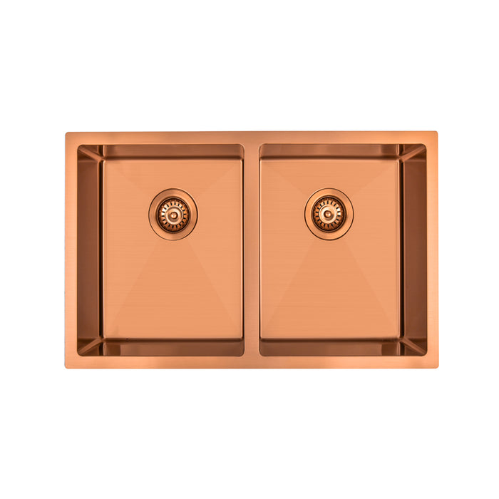 Brushed Copper 750 x 450 x 230mm Double Bowl Kitchen Sink