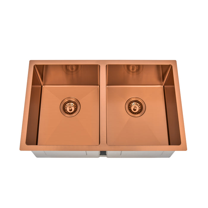 Brushed Copper 750 x 450 x 230mm Double Bowl Kitchen Sink