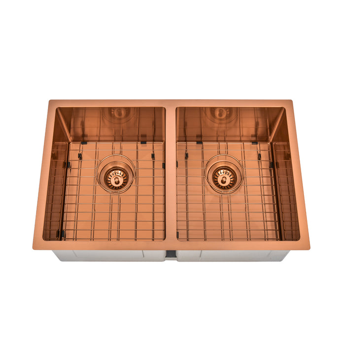Brushed Copper 750 x 450 x 230mm Double Bowl Kitchen Sink